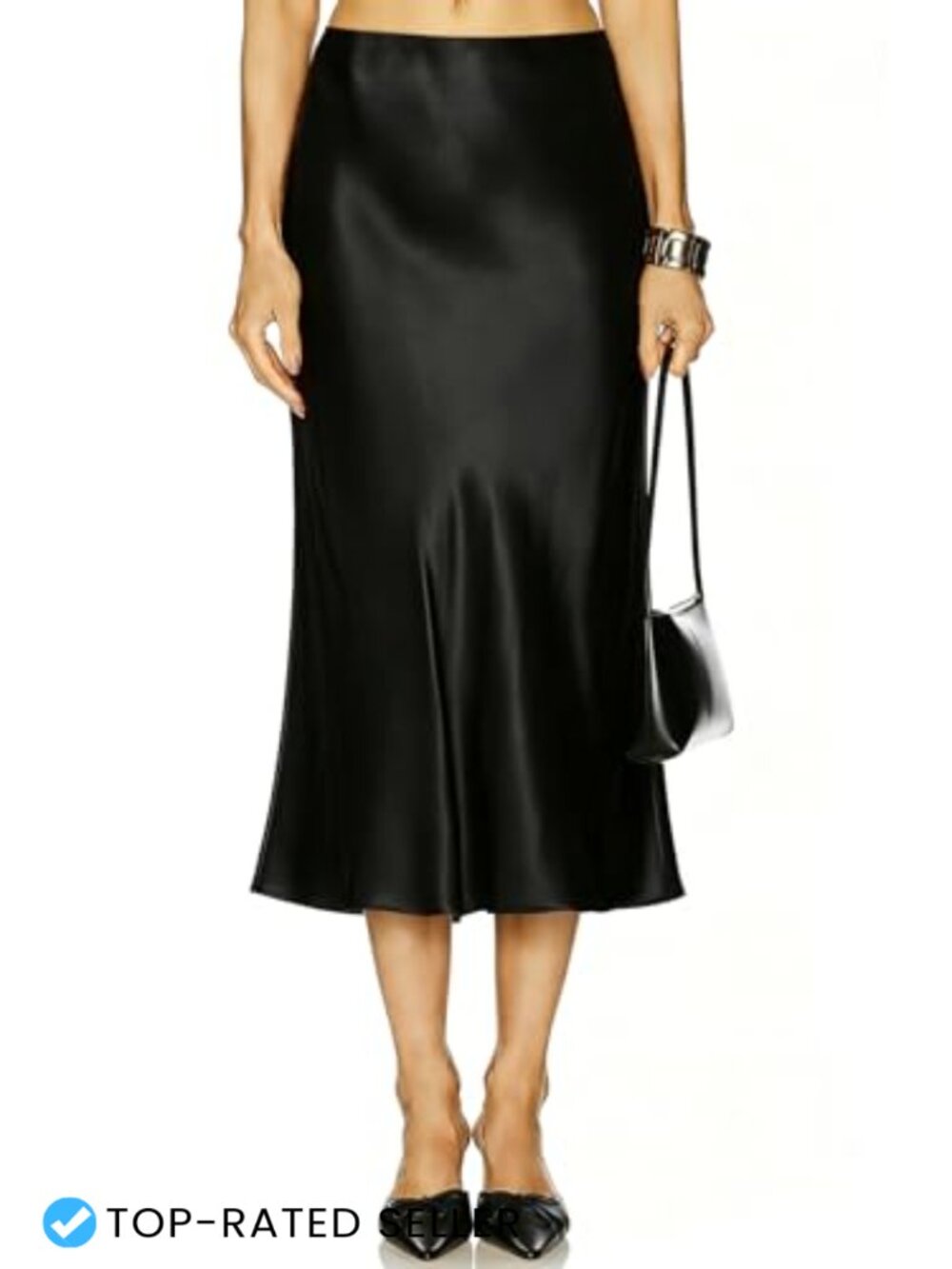 Satin Midi Skirt High Waisted A-Line Flowy Silk Long Skirt